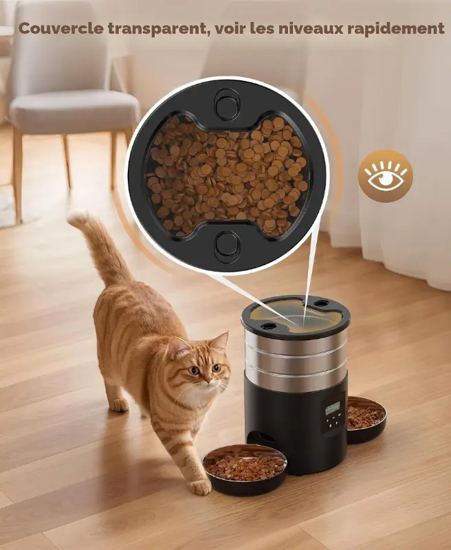 Distributeur Automatique Inox 4,5L – 5 Repas Programmables & Message Vocal