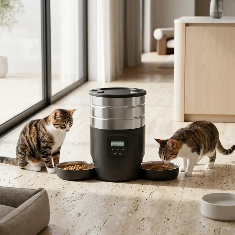 Distributeur Automatique Inox 4,5L – 5 Repas Programmables & Message Vocal