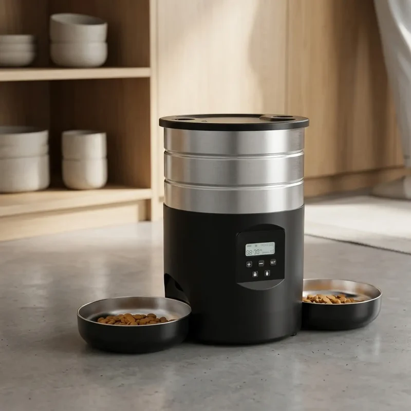 Distributeur Automatique Inox 4,5L – 5 Repas Programmables & Message Vocal