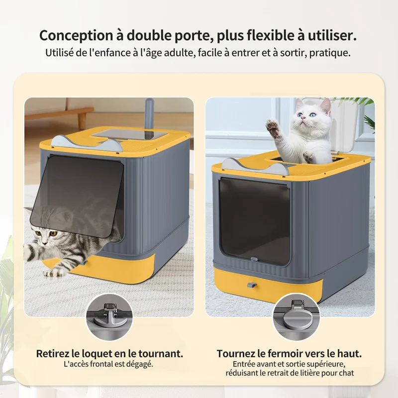 Bac a Litiere XL avec Tiroir – Ferme Anti-Odeur 44.5x36.5x34.5cm