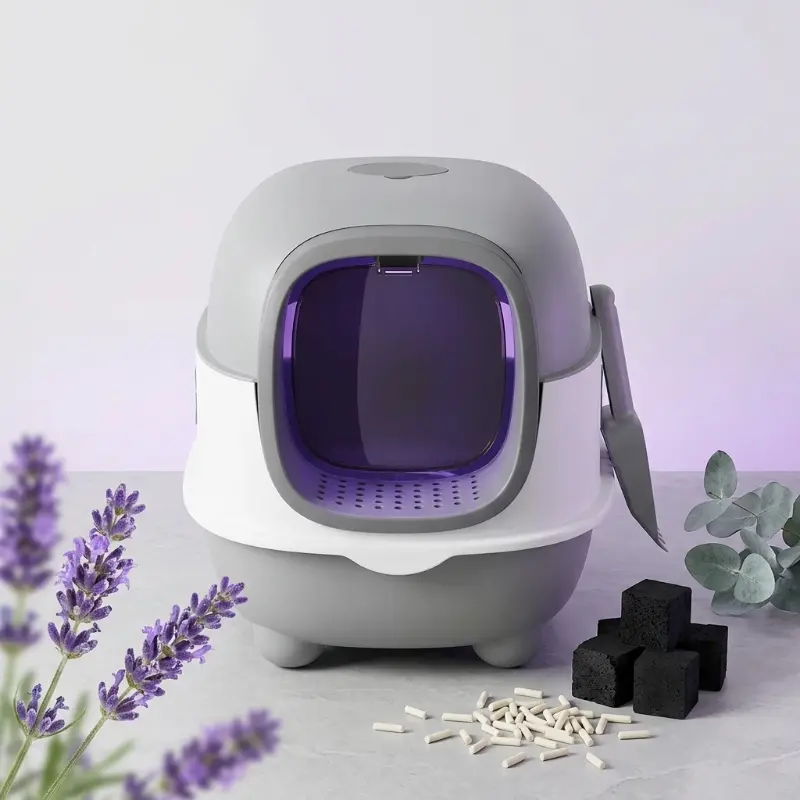 Bac à Litière XXL Fermé – Design Élégant & Anti-Odeur avec Pelle