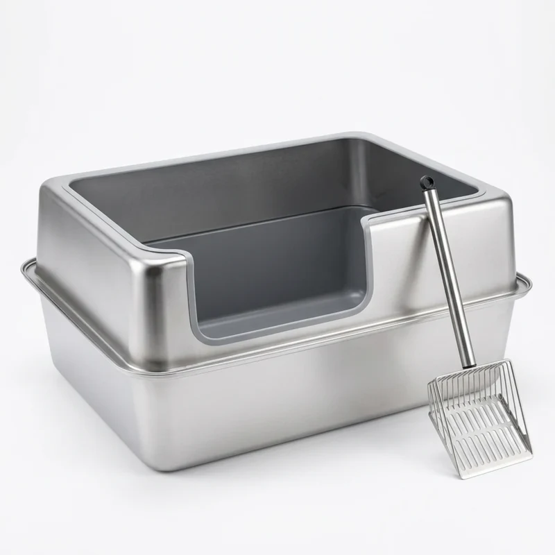 Bac à Litière Inox XXL 70 cm – Hauts Rebords pour Maine Coon & Grandes Races