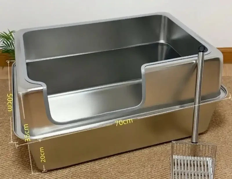 Bac à Litière Inox XXL 70 cm – Hauts Rebords pour Maine Coon & Grandes Races