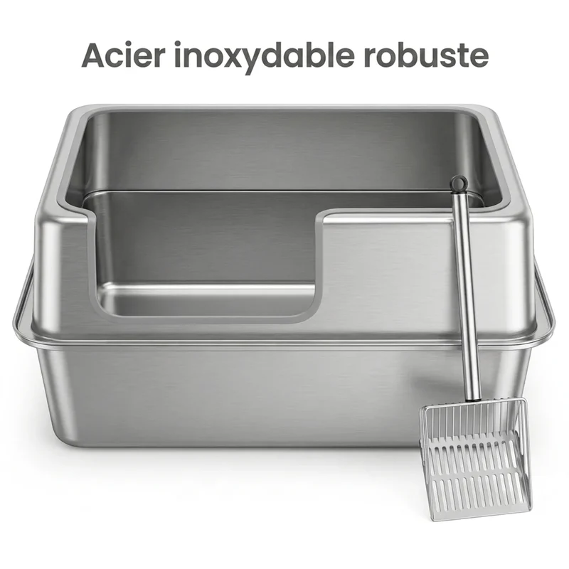Bac à Litière Inox XXL 70 cm – Hauts Rebords pour Maine Coon & Grandes Races