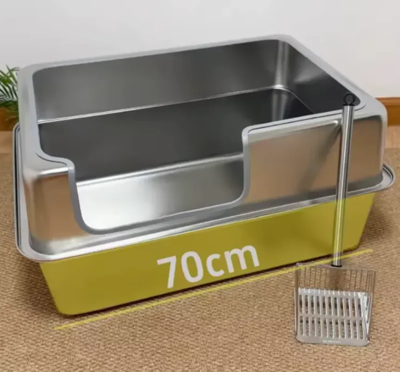 Bac à Litière Inox XXL 70 cm – Hauts Rebords pour Maine Coon & Grandes Races