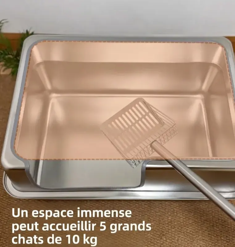 Bac à Litière Inox XXL 70 cm – Hauts Rebords pour Maine Coon & Grandes Races