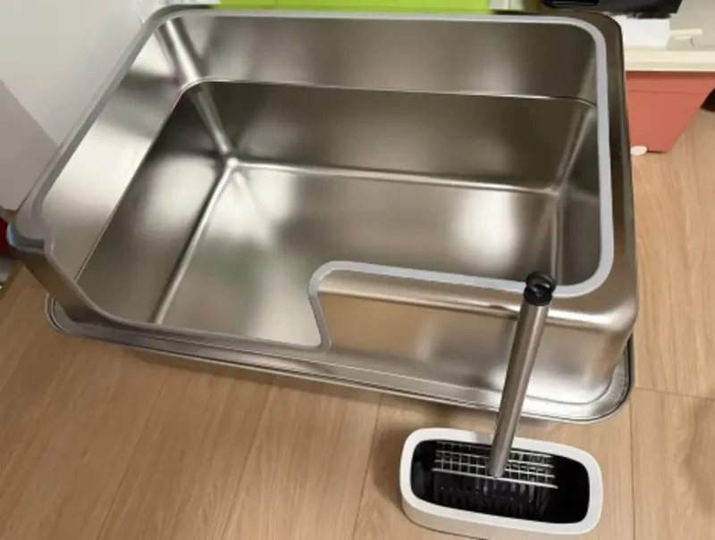Bac à Litière Inox XXL 70 cm – Hauts Rebords pour Maine Coon & Grandes Races
