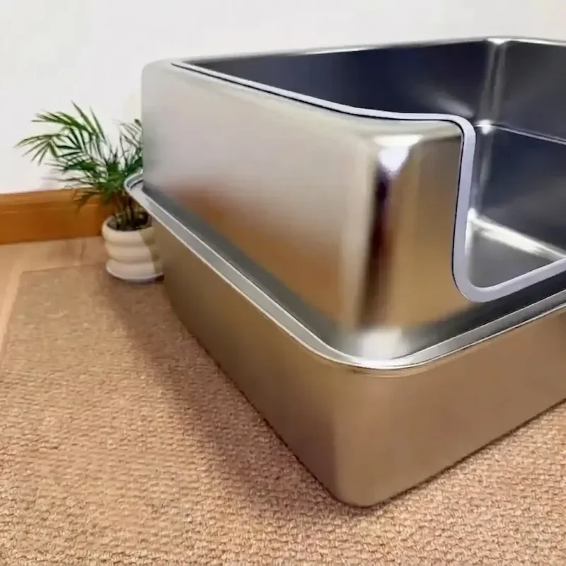 Bac à Litière Inox XXL 70 cm – Hauts Rebords pour Maine Coon & Grandes Races