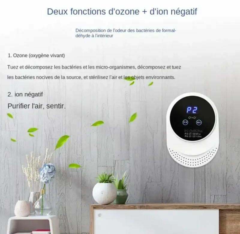 Purificateur d'Air Ozone Tactile – Desodorisant Intelligent pour Litiere