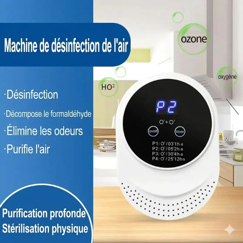 Purificateur d'Air Ozone Tactile – Desodorisant Intelligent pour Litiere