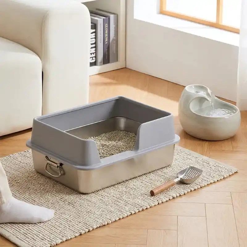 Bac à Litière Inox Grand Format Semi-Ouvert