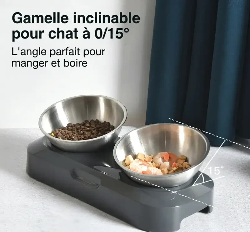 Gamelle Inox Surélevée Double Bol – Ergonomique, Anti-Glisse & Soin du Cou