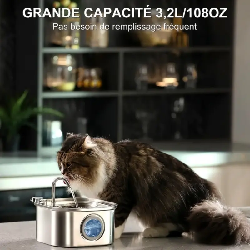 Fontaine Inox 3,2L – Filtrante avec Indicateur de Niveau (USB)