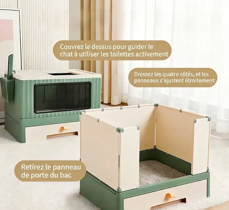 Bac à Litière Fermé XL avec Tiroir – Nettoyage Sans Contact & Anti-Odeur