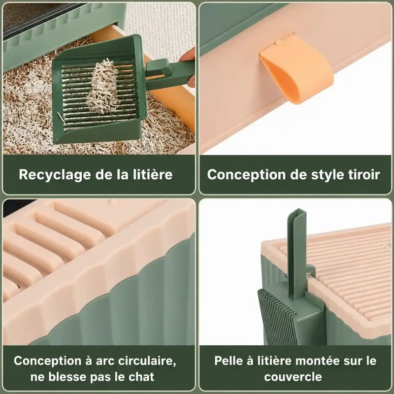 Bac à Litière Fermé XL avec Tiroir – Nettoyage Sans Contact & Anti-Odeur