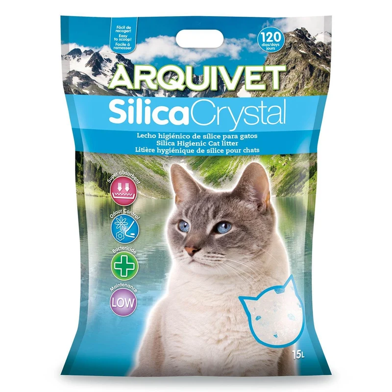 Lecho higiénico de arena de sílice para gatos