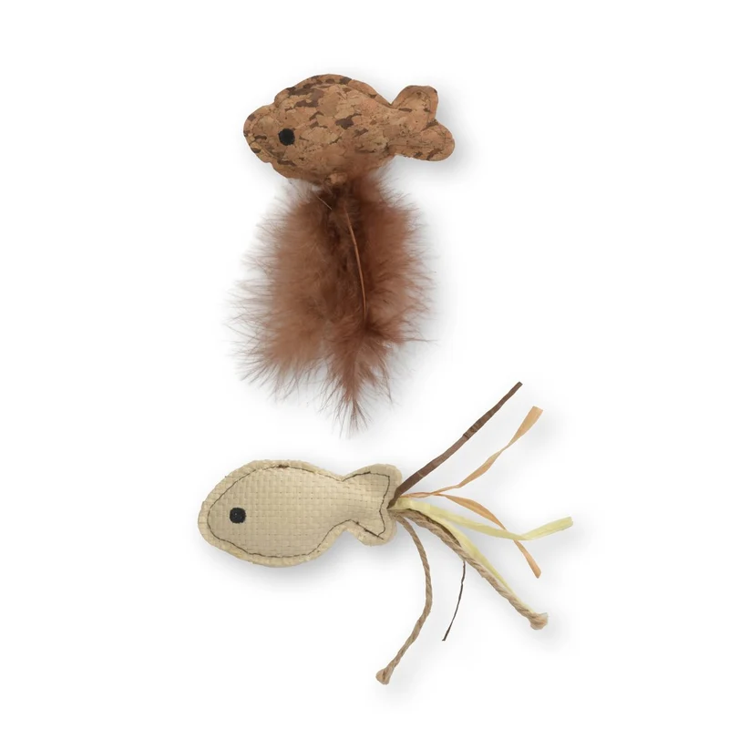 Jouet Catit pour chats - Poissons avec raphia et plumes - Paquet de 2
