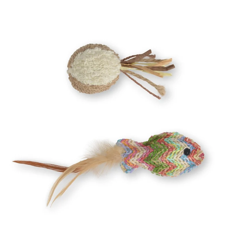 Jouet Catit pour chats - Poisson tissé en paille et balle en ratine