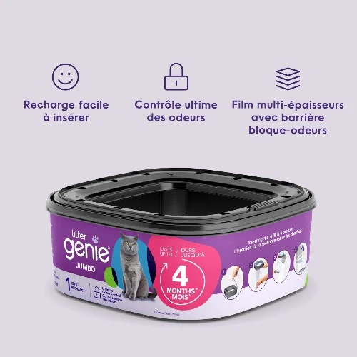 Litter Genie Recharge Jumbo pour poubelle Litter Genie, Dure jusqu'à 4 mois