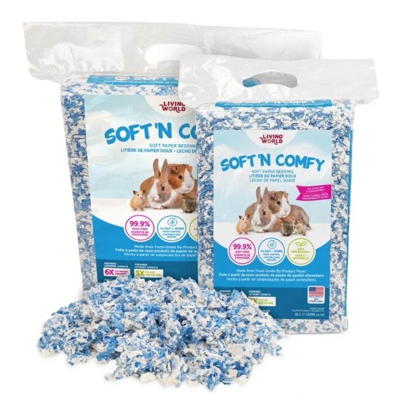 Living World Litière Soft ’N Comfy pour Rongeurs - Blanche et bleue