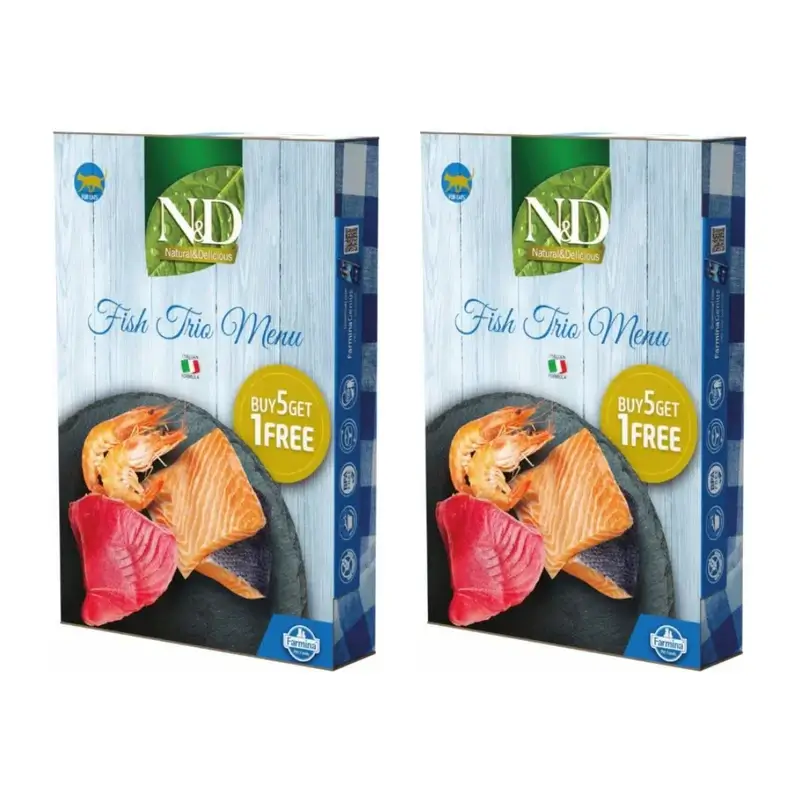 Farmina N&D Cat Natural Fish Trio Menu 6X70Gr, Comida Húmeda Para Gatos, Pack De 2