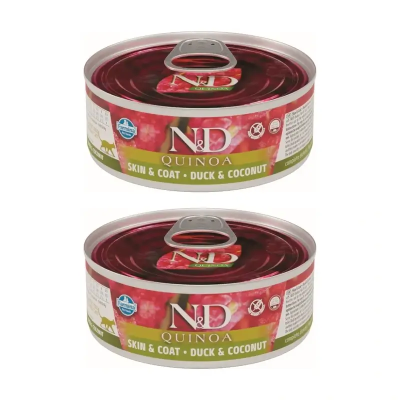 Farmina N&D Cat Quinoa Skin Coat Pato Caja 24X80Gr, Comida Húmeda Para Gatos, Pack De 2