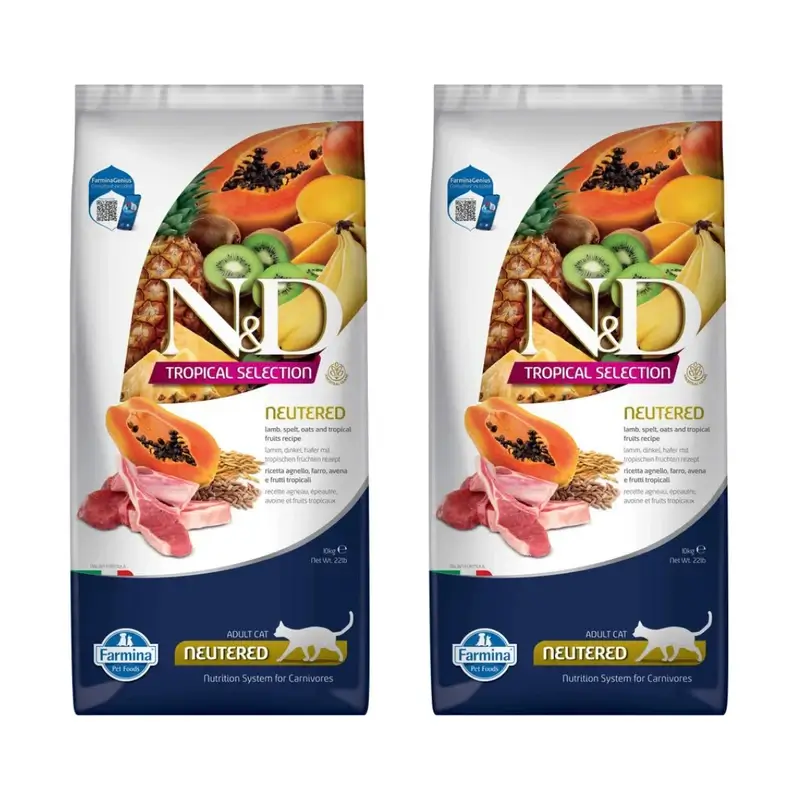 Farmina N&D Cat Tropical Selection Neutered Cordero 10Kg, Pack De 2
