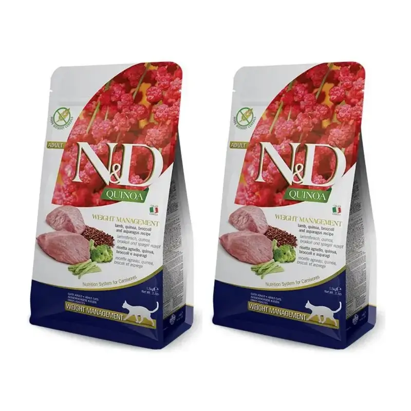 Farmina N&D Cat Quinoa Weight Management Cordero 5Kg, Pienso Para Gatos, Pack De 2
