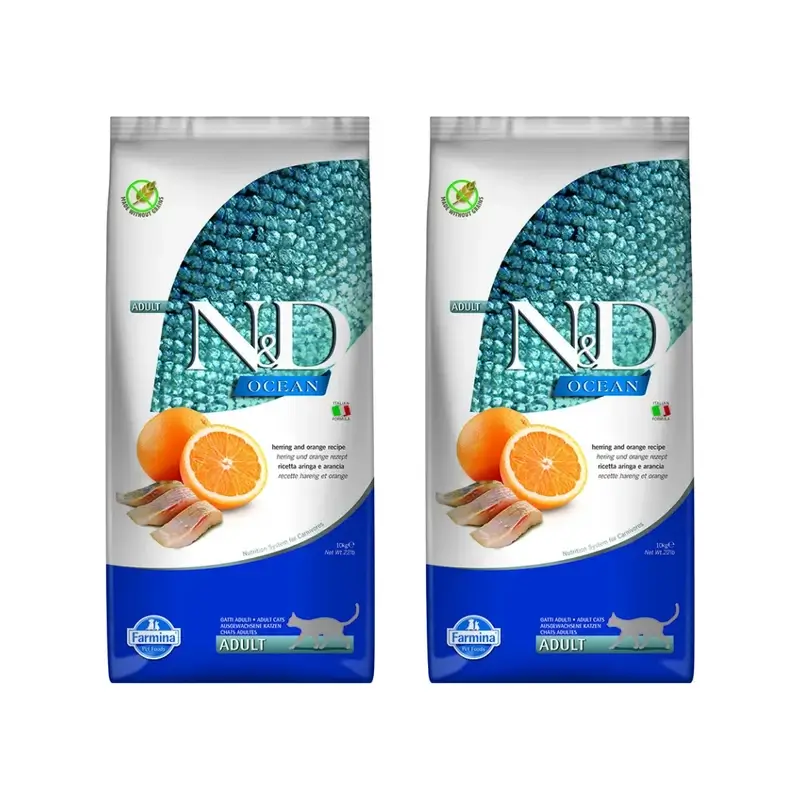 Farmina N&D Cat Ocean Arenque 10Kg, Pienso Para Gatos, Pack De 2