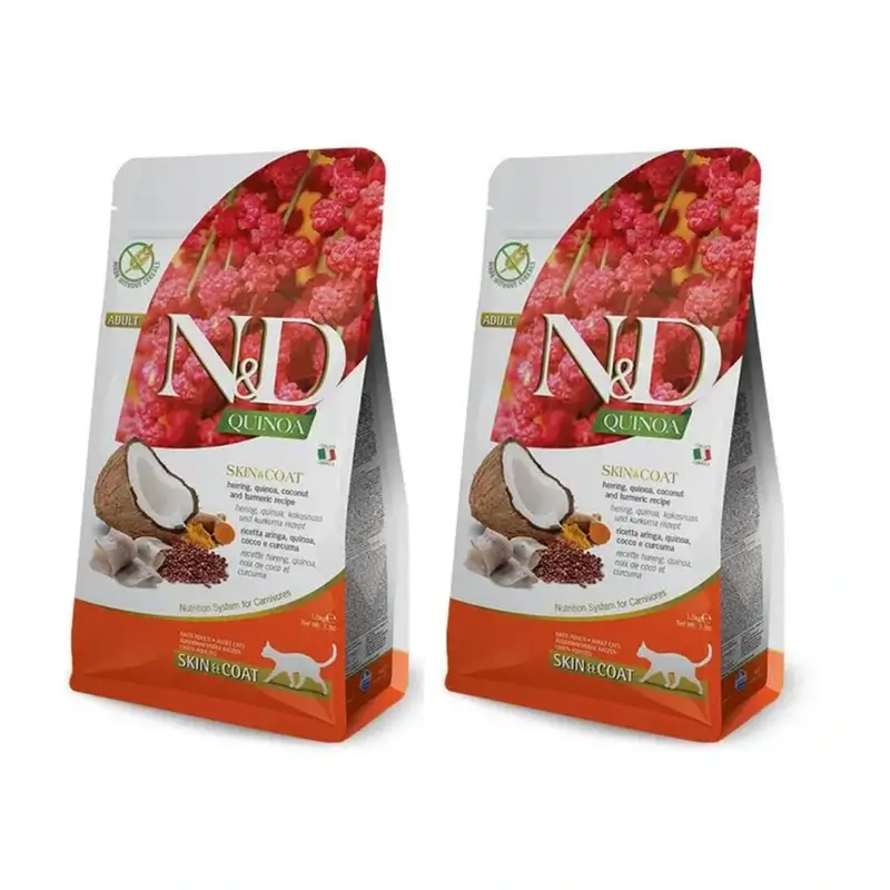 Farmina N&D Cat Quinoa Skin Coat Arenque 1,5Kg, Pienso Para Gatos, Pack De 2