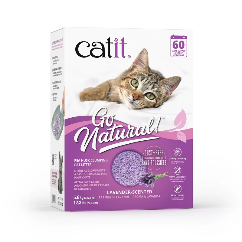 Catit Litière agglomérante Go Natural! - Cosses de pois - Parfum de lavande - Boîte de 14 L