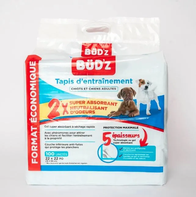 Serviettes d’entraînement Bud'z pour chien, paquet de 50 & 100
