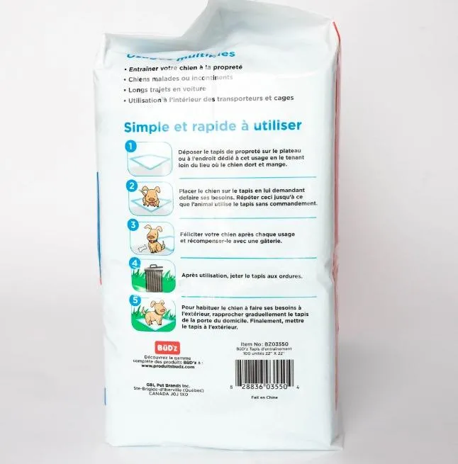 Serviettes d’entraînement Bud'z pour chien, paquet de 50 & 100