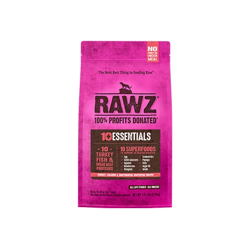 Rawz 10+ Essentials Dinde, Saumon et Poisson croquettes chat senior