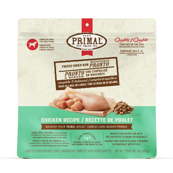 Primal - Pronto bouchées crues lyophilisées pour chien poulet