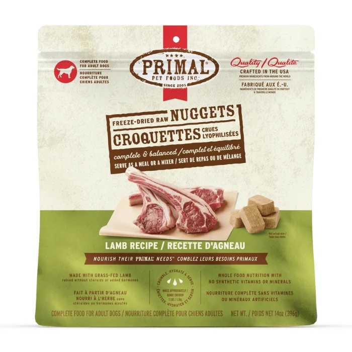 Primal - Croquettes crues lyophilisées pour chien agneau 396g