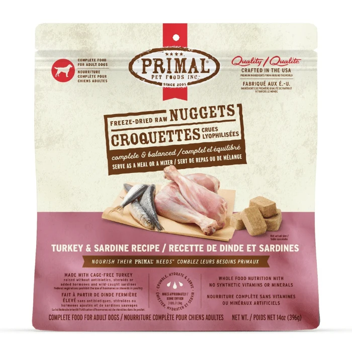 Primal - Croquettes crues lyophilisées pour chien dinde et sardines 396g