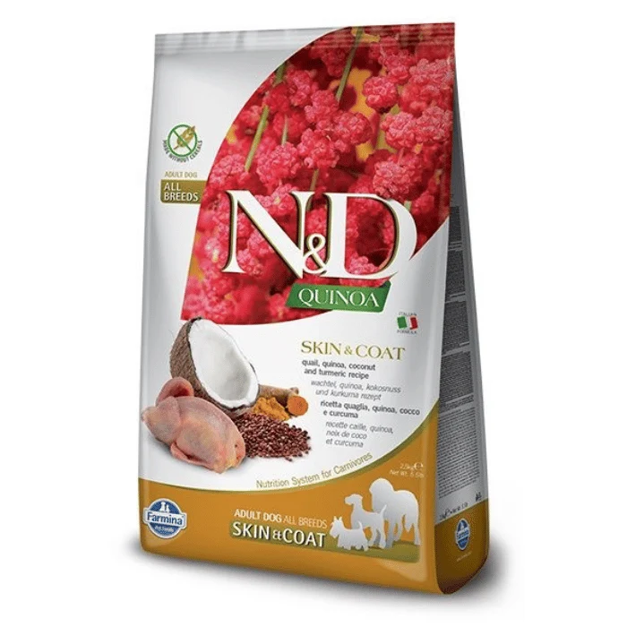 Croquettes Farmina N&D Quinoa Peau et Poils Caille pour chiens