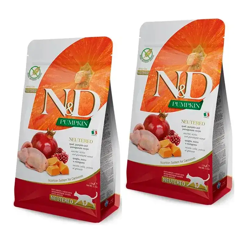 Farmina N&D Cat Calabaza Neutered Codorniz pienso para gatos, Pack 2 x 1,5Kg