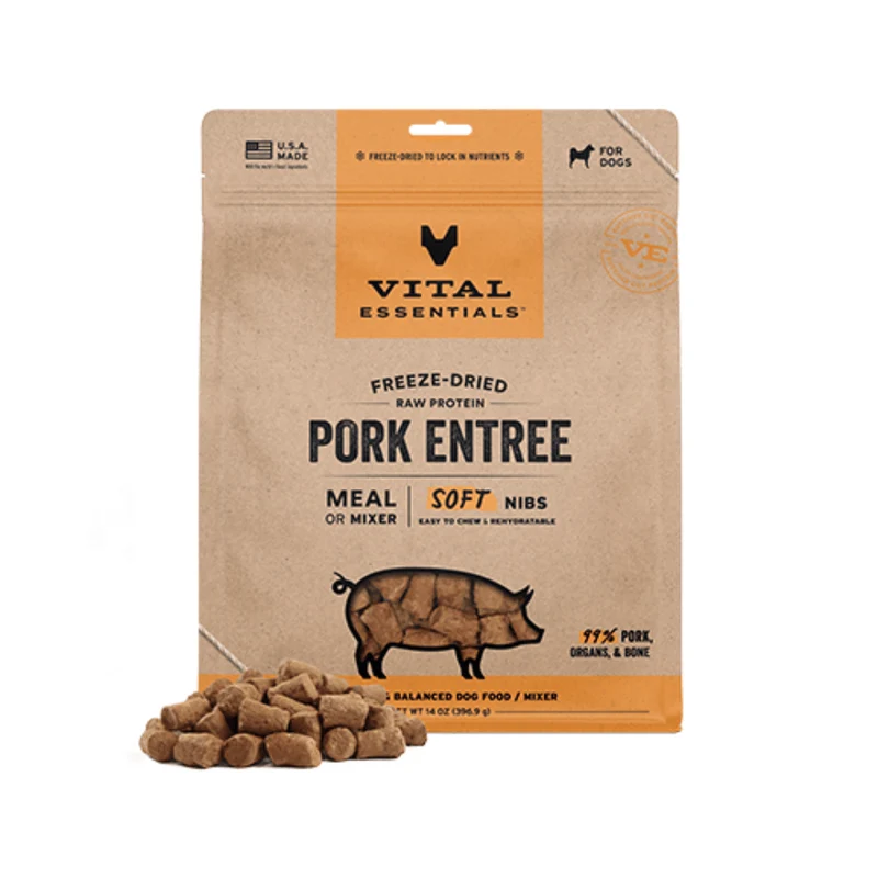 Vital Essentials® – Repas ou Mélange de Bouchées Tendres à base de Protéines Crues Lyophilisées : Porc, 14 oz