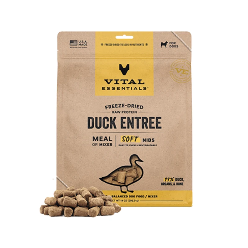 Vital Essentials® – Repas ou Mélange de Bouchées Tendres à base de Protéines Crues Lyophilisées : Canard, 14 oz