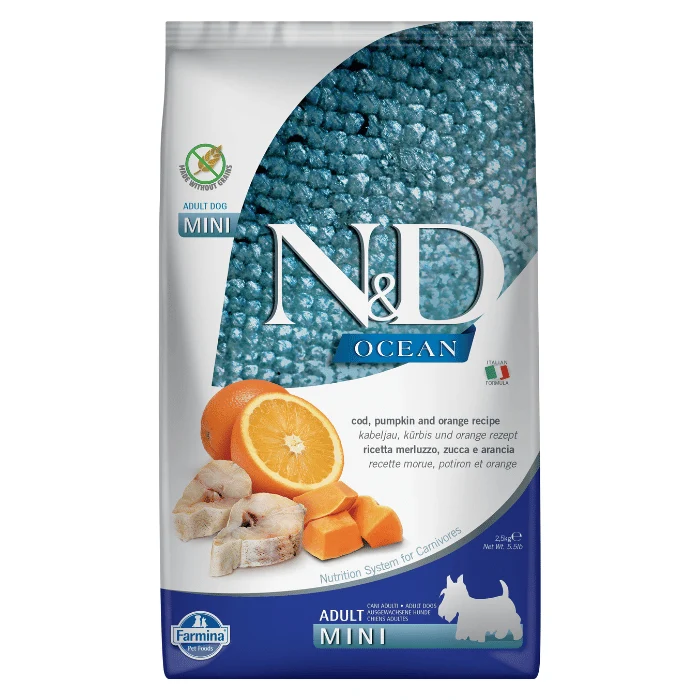 Croquettes Farmina N&D Ocean Morue, Citrouille et Orange pour petits chiens