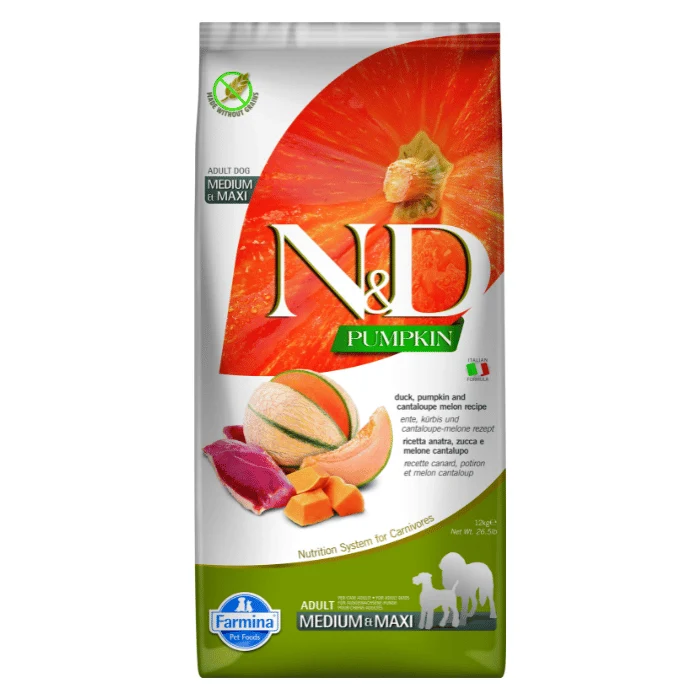Croquettes Farmina N&D Citrouille Canard et Cantaloupe pour chiens moyens et grands