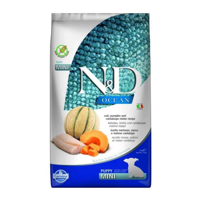 Croquettes Farmina N&D Ocean Morue et Citrouille pour chiots de petites races