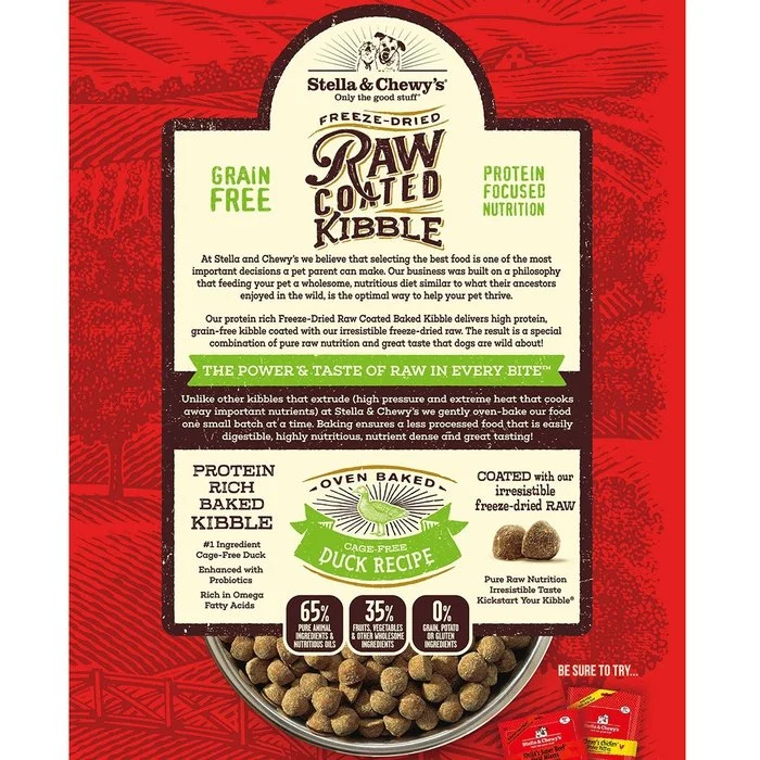 Croquettes Stella & Chewy's Raw Coated Canard sans cage pour chiens