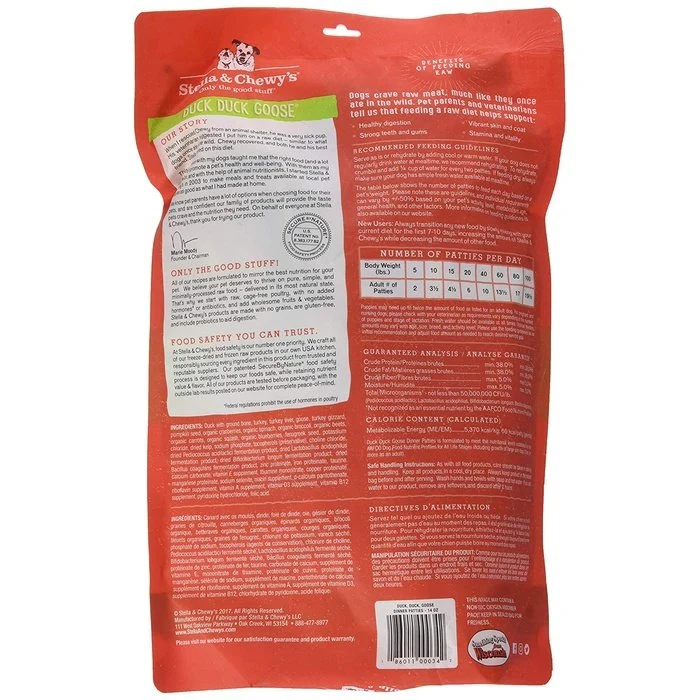 Galettes Stella & Chewy's Dinner Patties Duck Duck Goose pour chiens