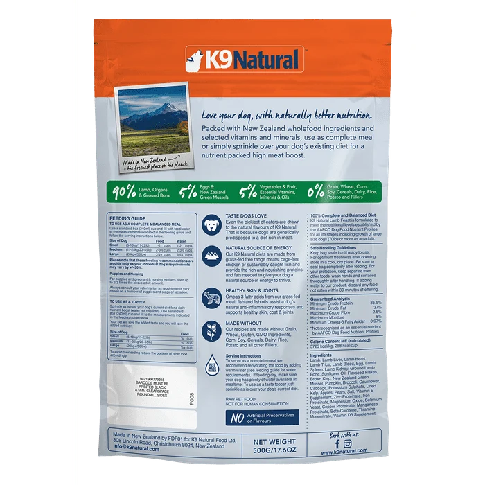 K9 Natural Nourriture lyophilisée pour chien - Agneau