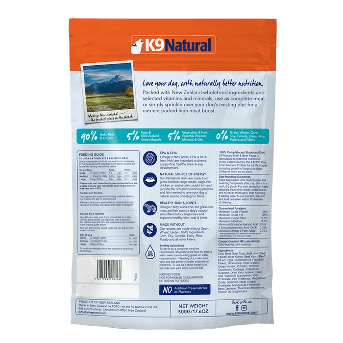 K9 Natural Nourriture lyophilisée pour chien - Hoki et Boeuf
