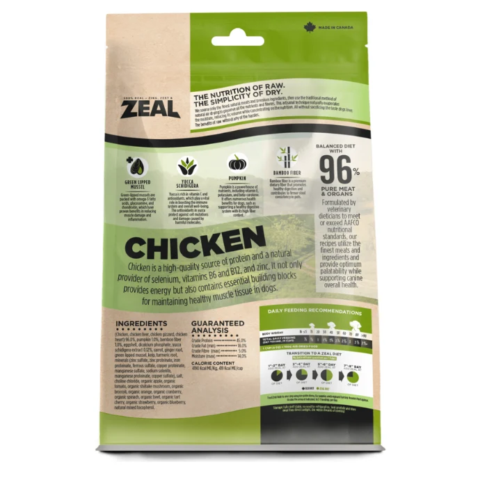 Zeal séché à l'air poulet et moule verte pour chiens