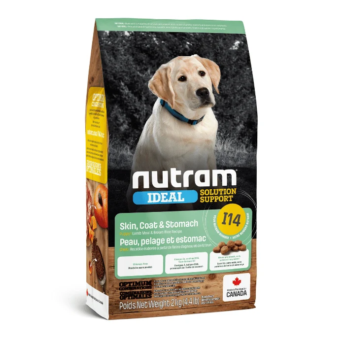 Nourriture pour chiots Nutram Idéal peau, pelage et estomac sensible agneau et riz brun (I14)